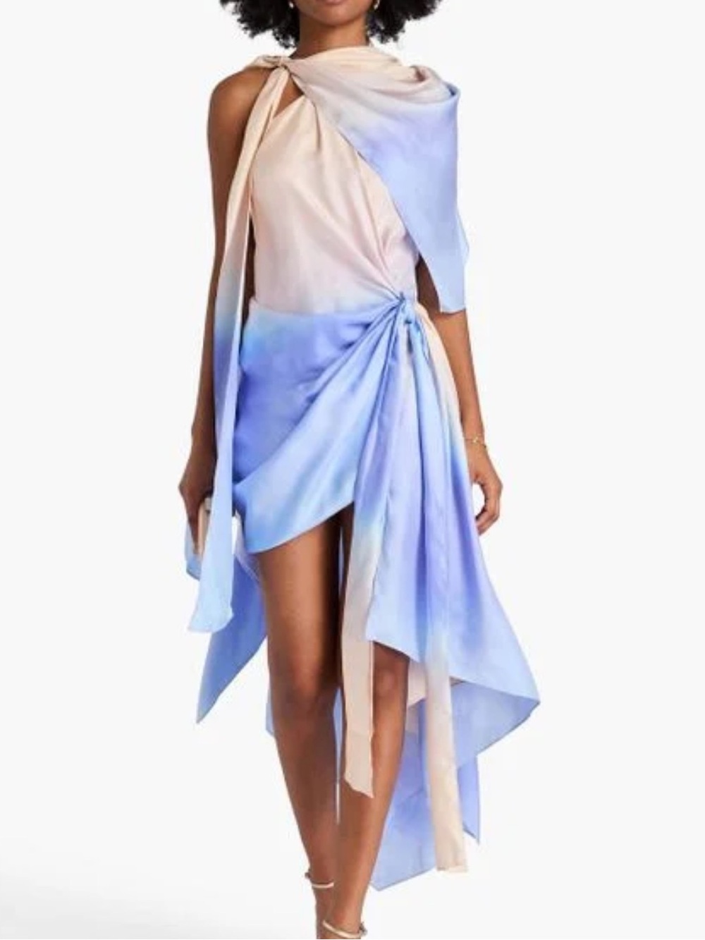 Zimmermann Pastel Blue and Cream Draped Asymmetric Dress